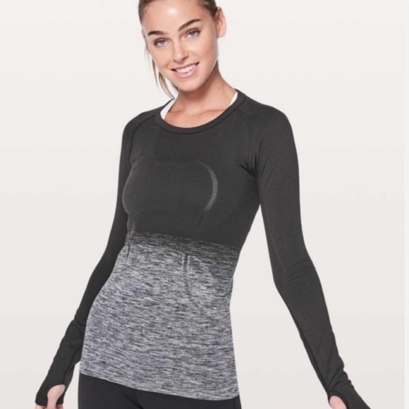 Lululemon Womens Short Top Swiftly Tech Gray Black Long Sleeve Size 4 - Picture 1 of 11